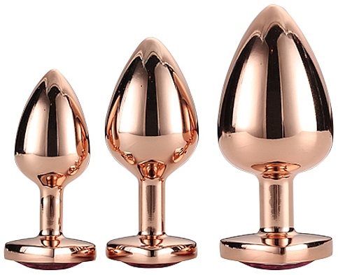 Zestaw korków analnych w kształcie serca, 3 szt. - Dream Toys Gleaming Love Rose Gold Plug Set  — Zdjęcie N1