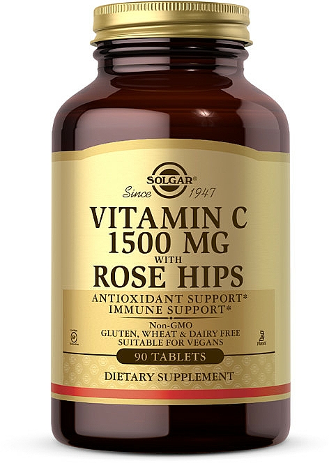 Suplement diety Witamina C z owocami dzikiej róży w tabletkach - Solgar Vitamin C With Rose Hips 1500mg — Zdjęcie N1