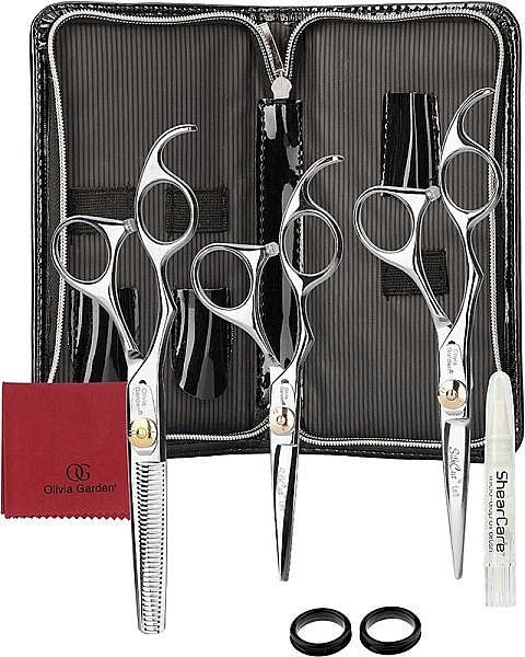 Zestaw nożyczek w czarnym etui - Olivia Garden SilkCut Left Handed Scissors 500 + 575 + 635 Black Pouch — Zdjęcie N1