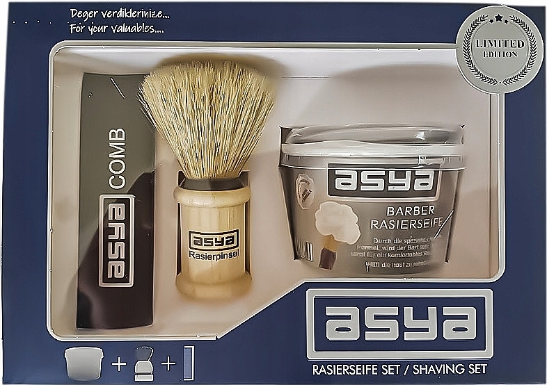 Zestaw - Asya Shaving Set (sh/soap/140g + comb/1pcs + sh/brush/1pcs) — Zdjęcie N1