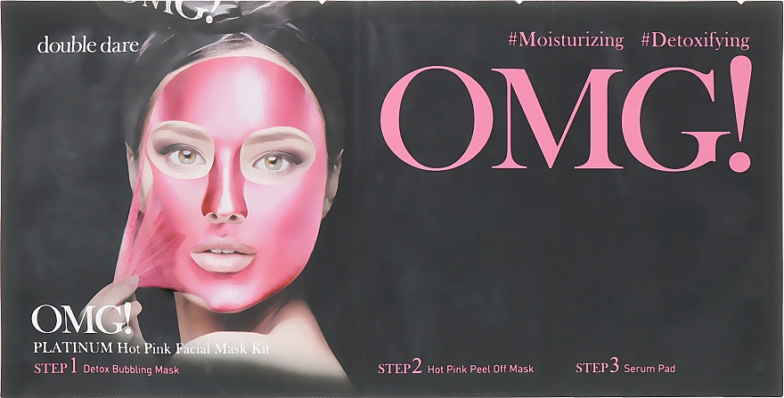 Zestaw nawilżających maseczek detoksykujących do twarzy - Double Dare OMG! Platinum Hot Pink Facial Mask Kit