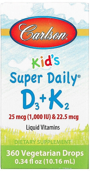 Witaminy w płynie dla dzieci - Carlson Labs, Kid's Super Daily D3 + K2 25 mcg — Zdjęcie N1