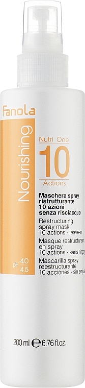 Rewitalizująca maska ​​w sprayu do włosów bez spłukiwania, pH 4,0-4,5 - Fanola Nourishing Nutri One 10 Actions Restructuring Spray Mask