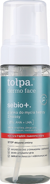 Pianka do mycia twarzy z 2 kwasami - Tołpa Dermo Face Sebio+ — Zdjęcie N2