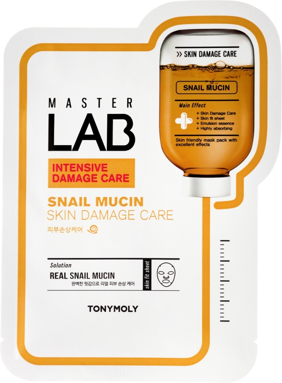 Maska na tkaninie z wyciągiem ze śluzu ślimaka - Tony Moly Master Lab Snail Mucin Mask Sheet Skin Damage Care
