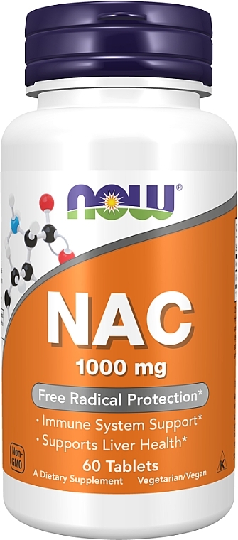Suplement diety NAC, 1000 mg - Now Foods NAC Tablets — Zdjęcie N1