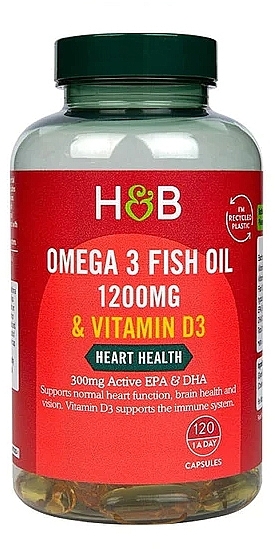 Suplement diety Omega 3 z witaminą D3. Zdrowie serca, 1200 mg - Holland & Barrett Omega 3 Fish Oil & Vitamin D3 Heart Health — Zdjęcie N1