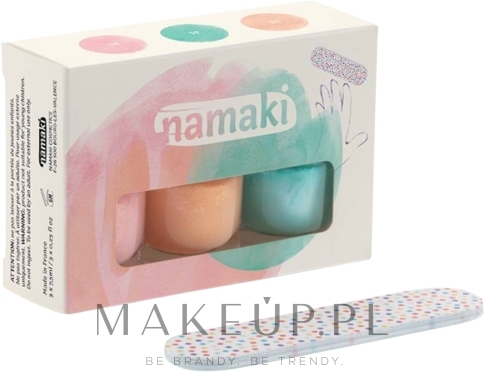 Zestaw lakierów do paznokci dla dzieci - Namaki (polish/7.5ml + acc) — Zdjęcie Candy Pink + Water Green + Peach
