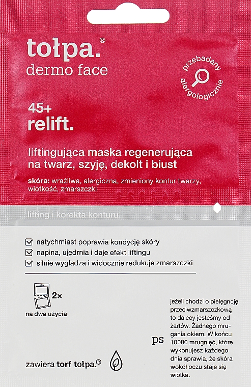 Liftingująco-rozświetlająca maska-serum na twarz, szyję, dekolt i biust - Tołpa Dermo Face Relift 45+