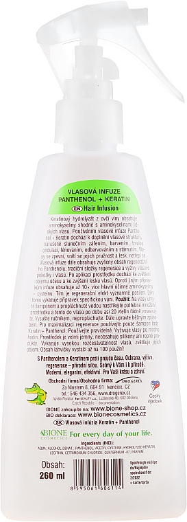 Spray do włosów Keratyna i pantenol - Bione Cosmetics Keratin + Panthenol Hair Infusion — Zdjęcie N2