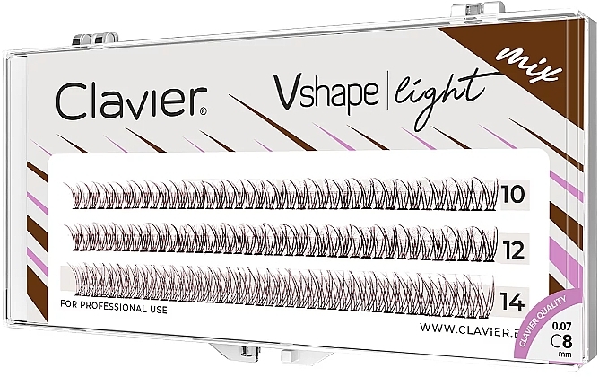 Sztuczne rzęsy, kępki, 10,12,14 mm, krzywa C, 10D - Clavier Vshape Light Brown Mix — Zdjęcie N1