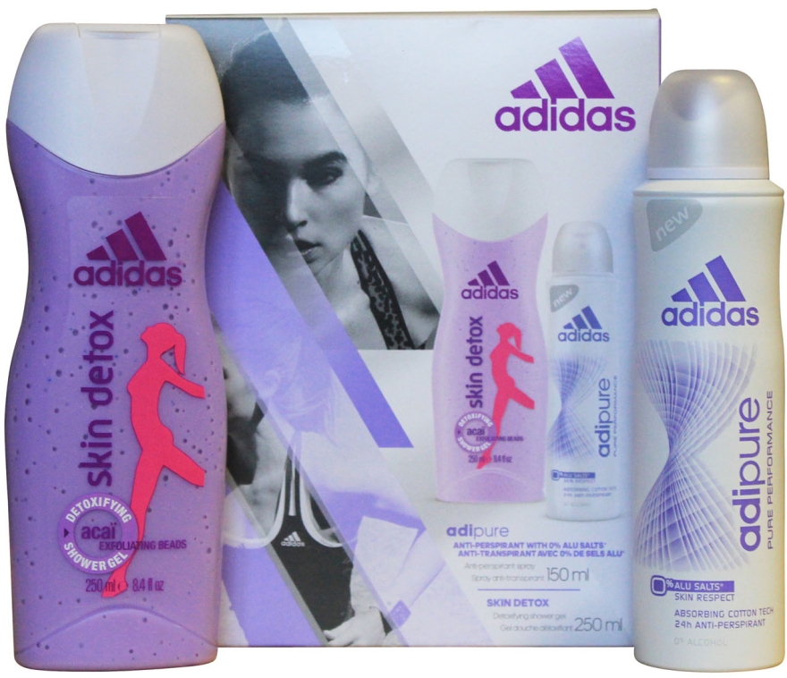 Zestaw intensywnie nawilżający do pielęgnacji twarzy - Adidas Adipure Skin Detox Woman (deo/spray 150 ml + sh/gel 250 ml) — фото N2