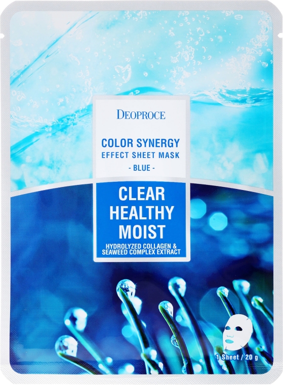 Oczyszczająca maska liftingująca na tkaninie do twarzy Hydrolizowany kolagen i wodorosty - Deoproce Color Synergy Effect Sheet Mask Blue  — Zdjęcie N1