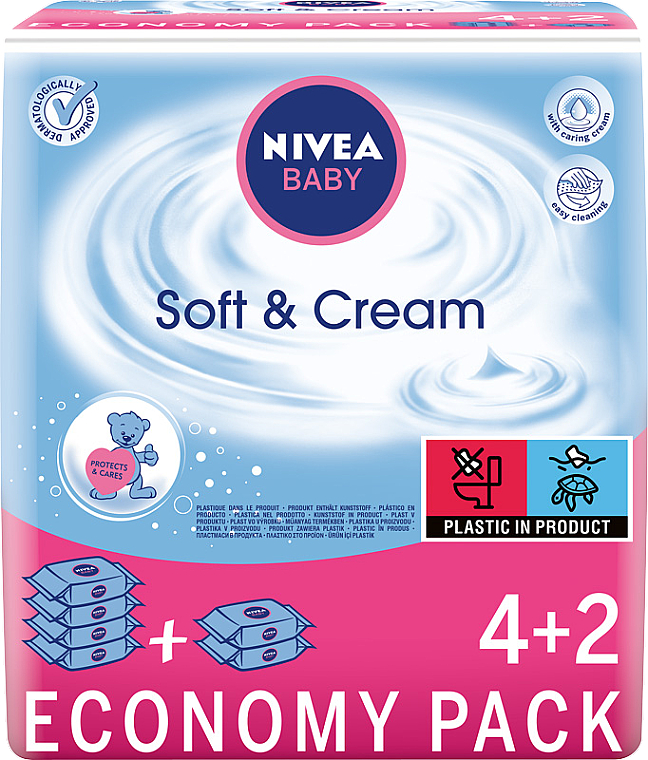 Chusteczki nawilżane dla dzieci 6x63 szt. - NIVEA BABY Soft & Cream