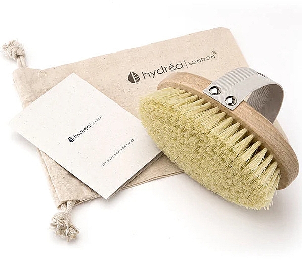 Naturalna szczotka do masażu na sucho z włosiem kaktusa + woreczek podróżny - Hydrea London Professional Spa Dry Body Brush Cactus Bristle With Travel Bag — Zdjęcie N1