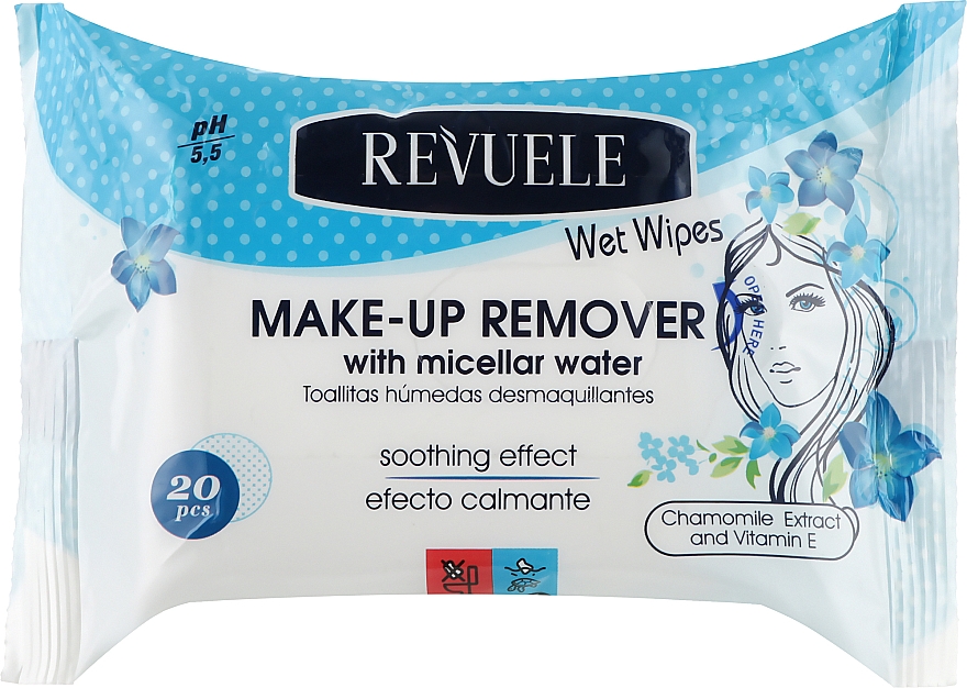 Mokre chusteczki do demakijażu z wodą micelarną - Revuele Wet Wipes Makeup Remove With Micellar Water — Zdjęcie N1