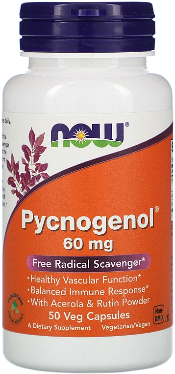 Kapsułki Pycnogenol, 60 mg - Now Foods Pycnogenol With Acerola & Rutin Powder — фото N1