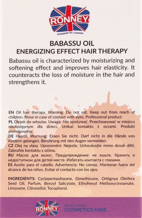 Olej babassu do włosów - Ronney Professional Babassu Oil Energizing Effect Hair Therapy — Zdjęcie N3