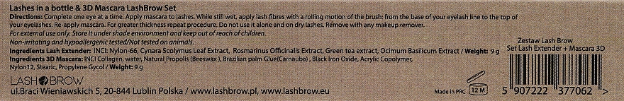Zestaw do wydłużania i zagęszczania rzęs - Lash Brow Lash Extender Set (mascara 9 g + lashes in a bottle 9 g) — Zdjęcie N2