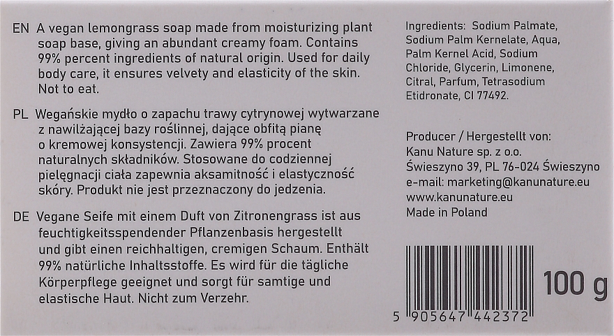 Mydło w kostce do rąk i ciała Trawa cytrynowa - Kanu Nature Soap Bar Lemongrass — Zdjęcie N2