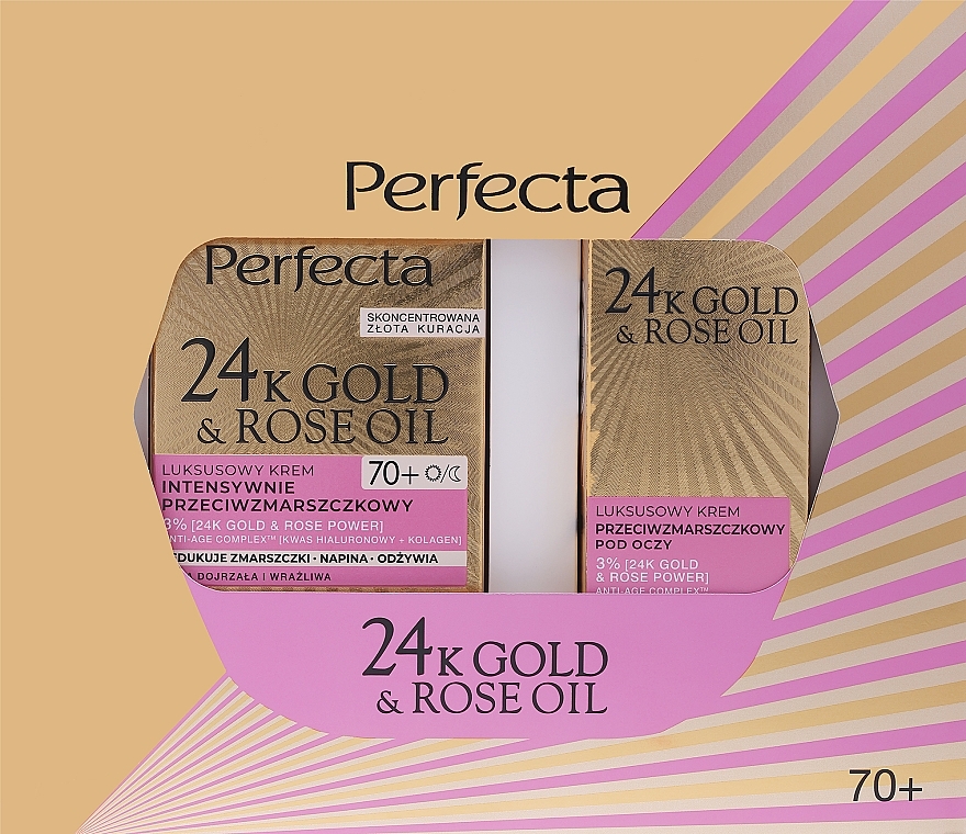 Zestaw - Perfecta 24K Gold & Rose Oil 70+ (f/cr/50ml + eye/cr/15ml) — Zdjęcie N1