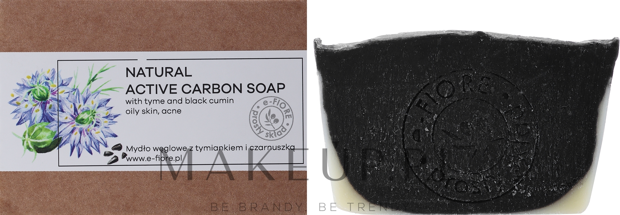 Naturalne mydło w kostce z aktywnym węglem tymiankowym i olejkiem z czarnuszki - E-Fiore — Zdjęcie 100 g
