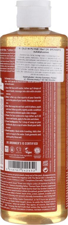 Mydło w płynie Eukaliptus - Dr Bronner’s 18-in-1 Pure Castile Soap Eucalyptus — Zdjęcie N6