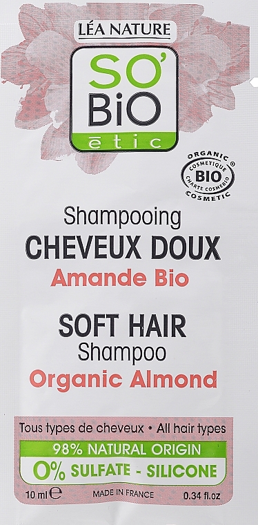 Szampon do włosów - So'Bio Etic Soft Hair Shampoo Organic Almond (próbka) — Zdjęcie N1