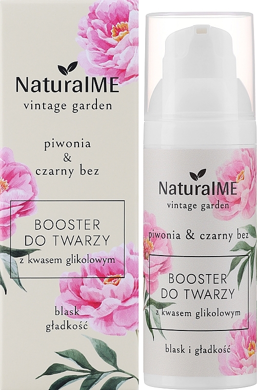 Booster do twarzy z kwasem glikolowym - NaturalME Vintage Garden Peony & Elderberry Shine & Smoothness Booster — Zdjęcie N2