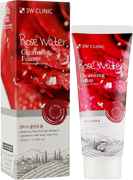 Oczyszczająca pianka do twarzy z wodą różaną - 3W Clinic Rose Water Cleansing Foam