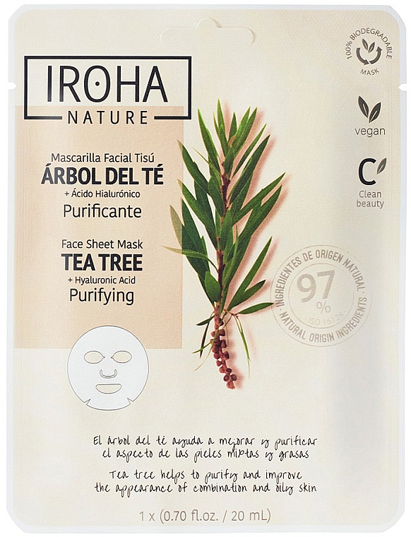 Maska w płachcie - Iroha Nature Purifying Tea Tree + Hyaluronic Acid Sheet Mask — Zdjęcie N1