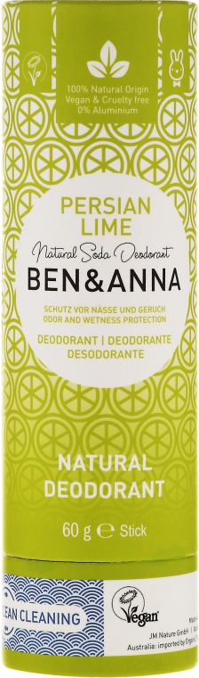 Dezodorant na bazie sody w sztyfcie Perska limonka (tubka) - Ben & Anna Natural Soda Deodorant Paper Tube Persian Lime — Zdjęcie N1