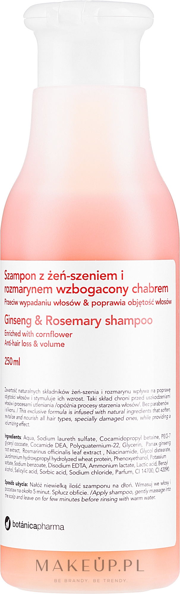Szampon do włosów z żeń-szeniem i rozmarynem wzbogacony chabrem - Botanicapharma Ginseng & Rosemary Shampoo — Zdjęcie 250 ml