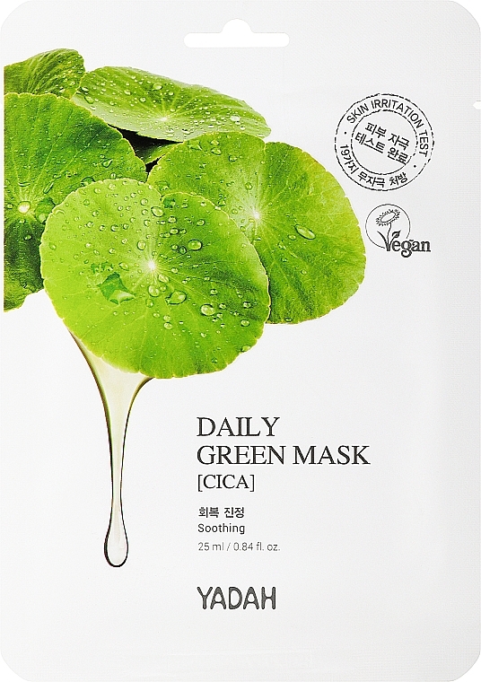 Łagodząco-nawilżająca maska w płachcie z wąkrotą azjatycką - Yadah Daily Green Mask Cica — Zdjęcie N1