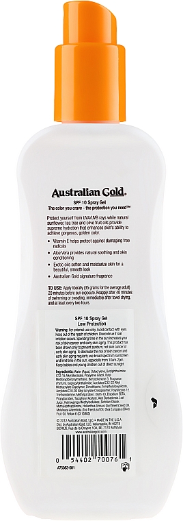Spray-żel przeciwsłoneczny - Australian Gold SPF 10 Spray Gel  — Zdjęcie N2
