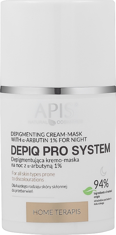 Depigmentująca maska na noc z α-arbutyną 1% - APIS Professional Depiq Pro System Depigmenting Cream-Mask — Zdjęcie N2