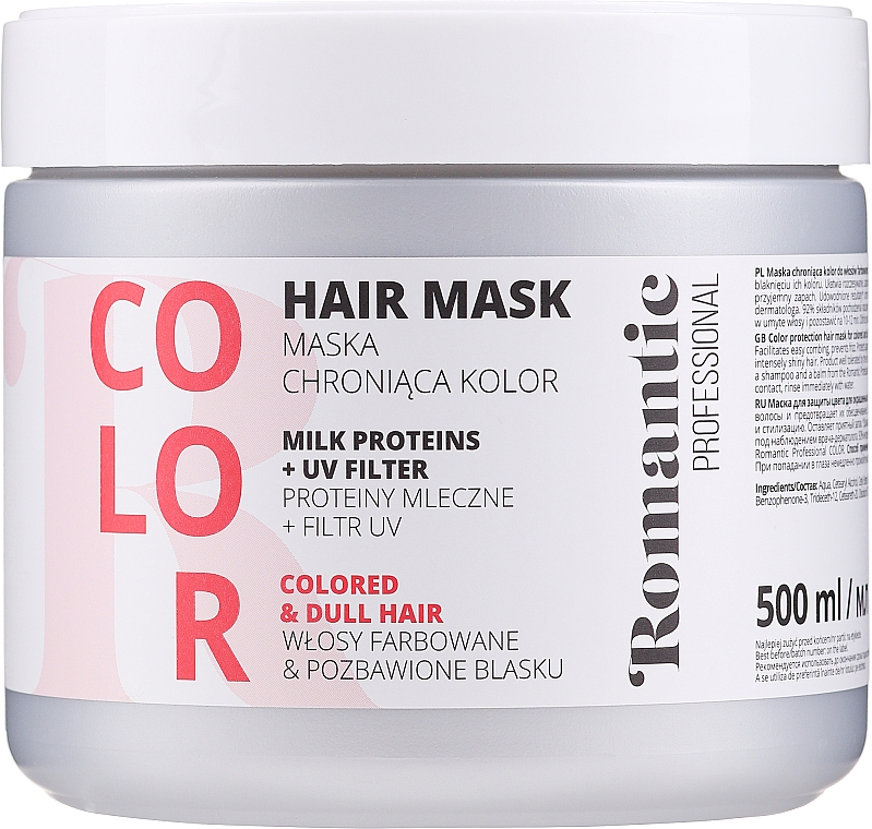 Maska do włosów farbowanych z proteinami mlecznymi i ochroną UV - Romantic Professional Color Hair Mask