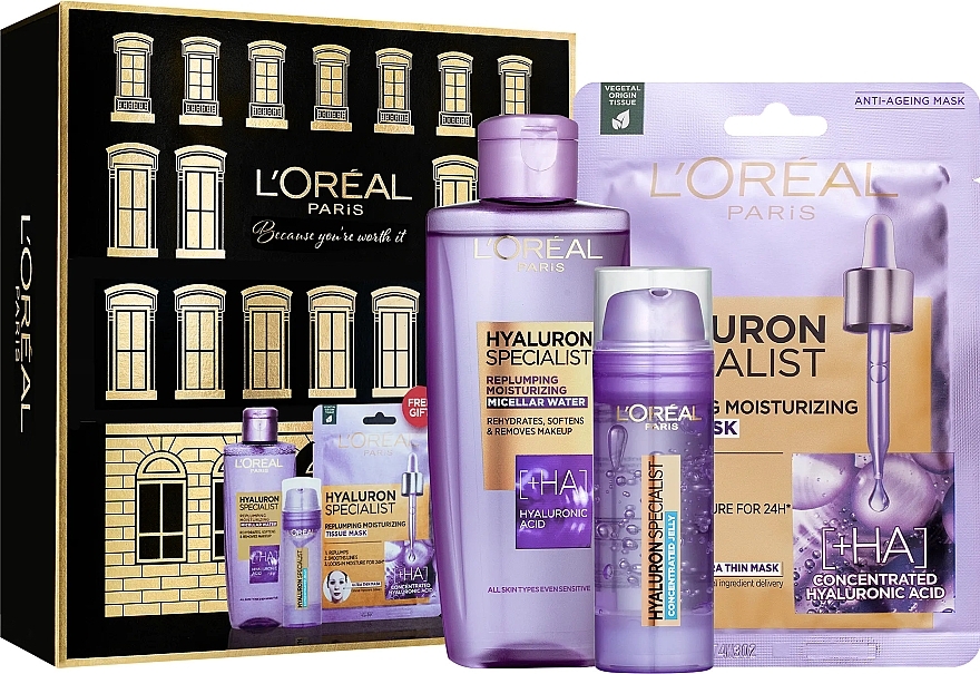 Zestaw - L'Oreal Paris Hyaluron Specialist Set (f/jelly/50ml + mic/water/200ml + f/mask/28g) — Zdjęcie N1