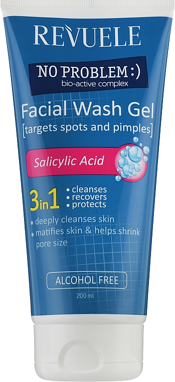 Przeciwtrądzikowy żel do mycia twarzy 3 w 1 z kwasem salicylowym - Revuele No Problem Washing Gel — Zdjęcie N1