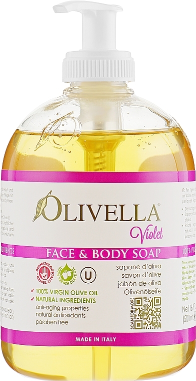 Mydło w płynie do twarzy i ciała na bazie oliwy z oliwek - Olivella Face & Body Soap Violet — Zdjęcie N1