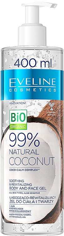 Łagodząco-rewitalizujący żel do ciała i twarzy - Eveline Cosmetics 99% Natural Coconut