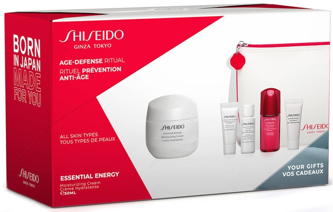 Zestaw o działaniu energizującym dla skóry dojrzałej, szarej, pozbawionej blasku - Shiseido Essential Energy (cr/50ml + foam/5ml + softener/7ml + conc/10ml + eye/cr/5ml + bag/1) — Zdjęcie N1