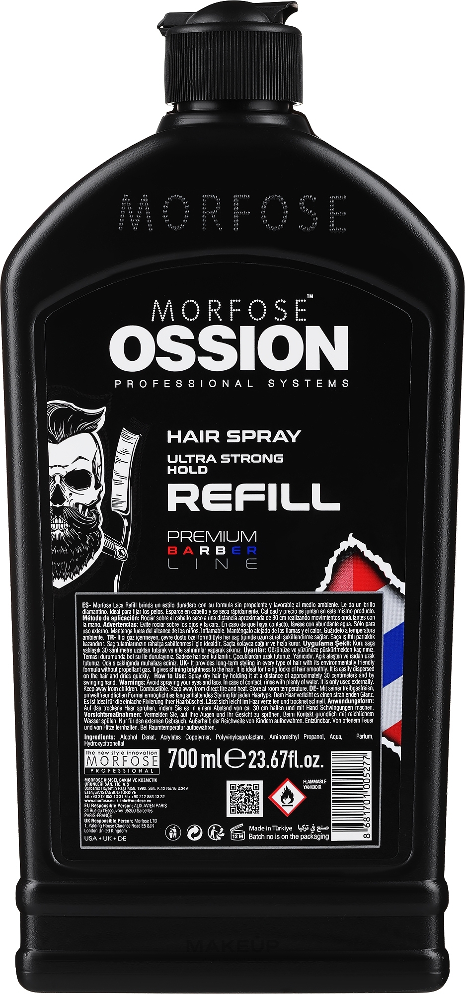 Lakier do włosów - Morfose Ossion Premium Barber Extra Strong Hair Spray (uzupełnienie) — Zdjęcie 700 ml