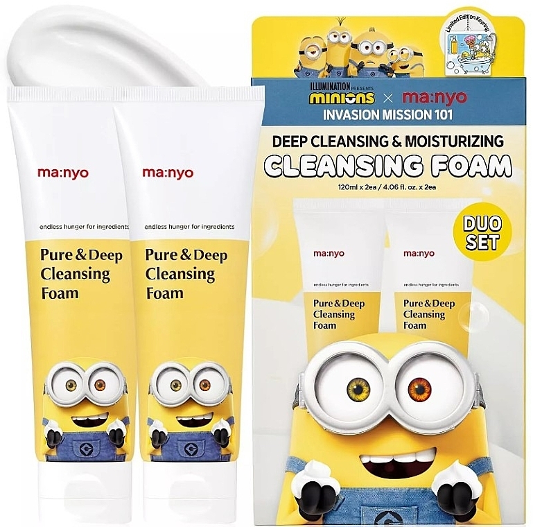 Zestaw - Manyo Pure & Deep Cleansing Foam Minions Duo Set (cl/foam/2x120ml + acc/1pcs) — Zdjęcie N1