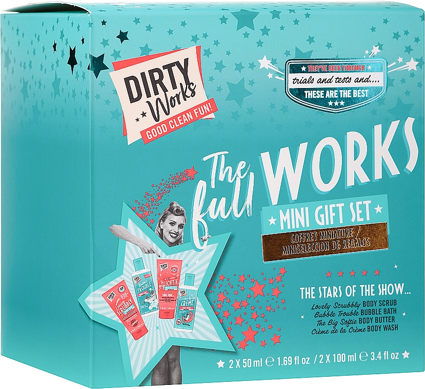 Zestaw - Dirty Works The Full Works Mini Gift Set (bath/foam/100ml + sh/gel/100ml + scr/50ml + b/lot/50ml) — Zdjęcie N1