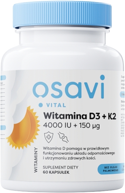 Kapsułki Witamina D3 + K2 4000 IU - Osavi Vitamin D3 + K2 4000 IU + 150 Mg Suplement Diety  — Zdjęcie N1
