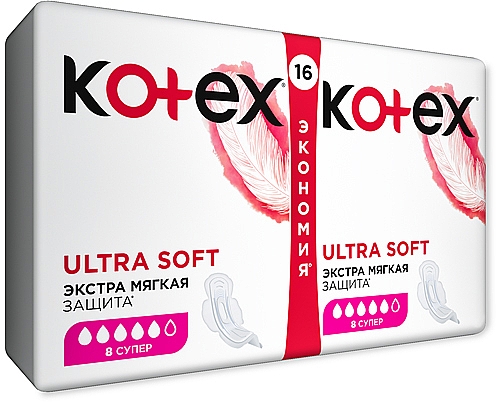 Ultra miękkie podpaski, 16 szt. - Kotex Ultra Soft Super Duo — Zdjęcie N2