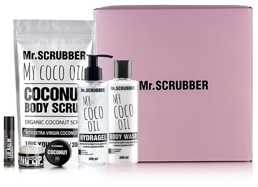 Zestaw - Mr.Scrubber "Coconut" (b/scr/200 g + sh/gel/200 ml + hydragel/200 ml + scr/lips/35 g + balm/lips/5 g) — Zdjęcie N1