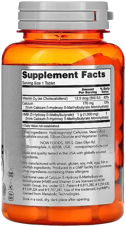 Suplement diety Hydroksymetylomaślan, 1000 mg - Now Foods Sports Recovery HMB Double Strength — Zdjęcie N2