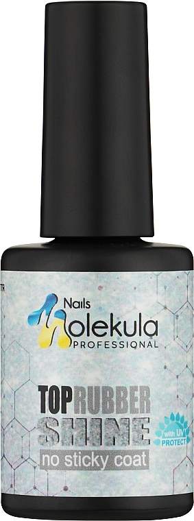 Gumowy top do lakieru hybrydowego - Nails Molekula Top Rubber Shine No Sticky Coat — Zdjęcie N1